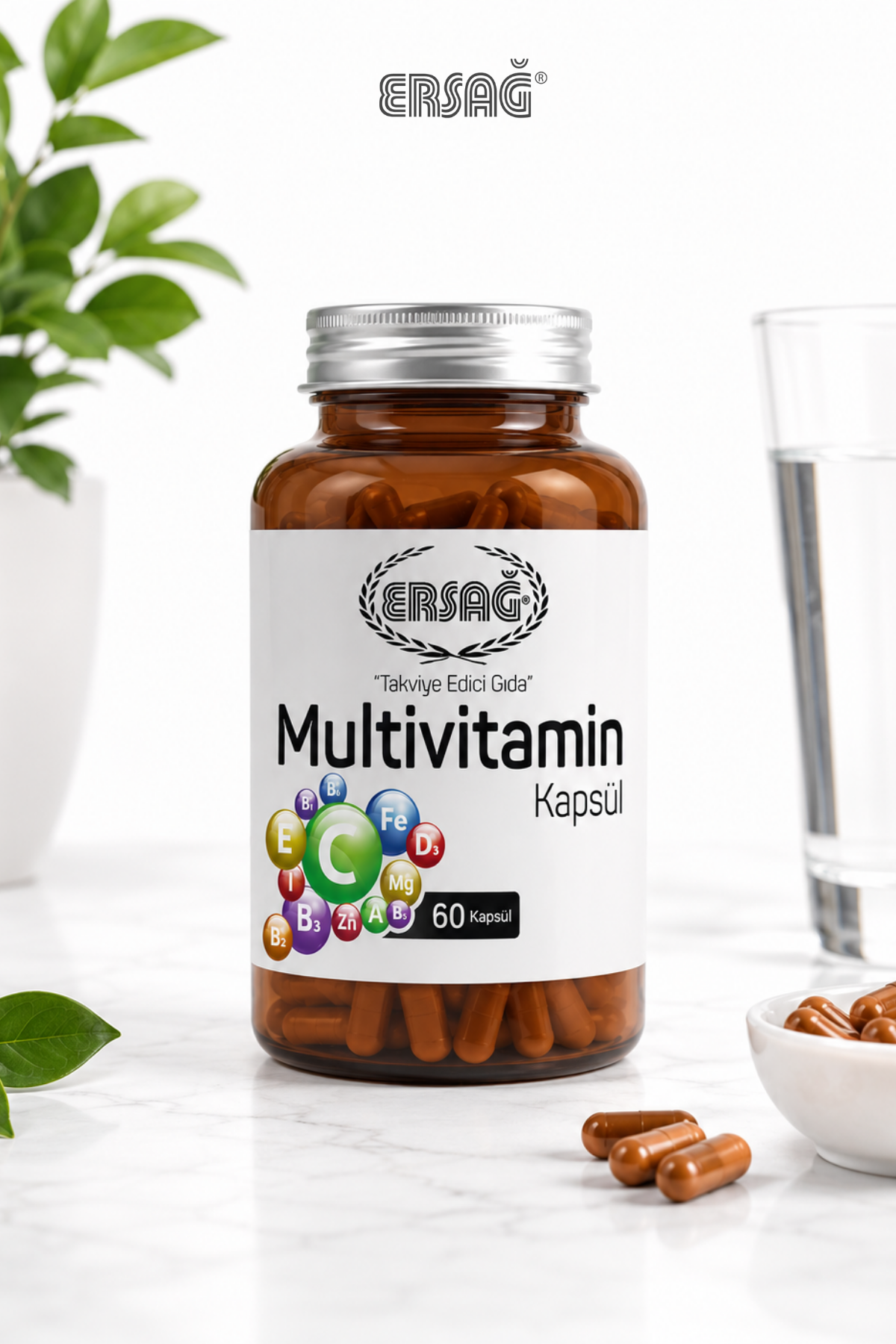 ERSAĞ Multivitamin Ginseng Ekinezya Zencefil Takviye Edici Gıda 60 Kapsül